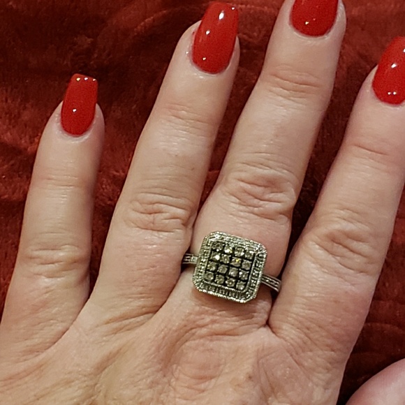 Sterling Silver ~ Chocolate & Clear Diamonds Ring - Picture 4 of 8